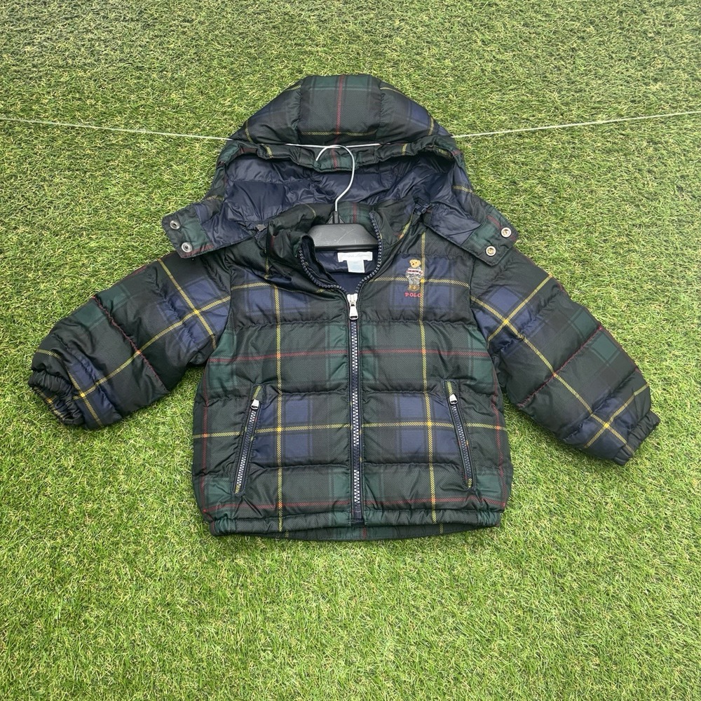 Polo Ralph Lauren Baby Boys Polo Bear Down Jacket Size 18 Months Tartan Plaid